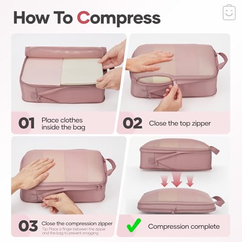 Veken 9/11 Set Compression Packing Cubes Garment Bags for Travel Essentials,Compressible Expandable Luggage Organizer Bags for Clothing,Space Saver Bags with Over 1000 pcs of Mesh Holes(Light Coral) by Veken - Image 2