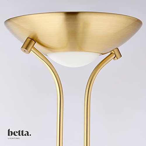 Betta Lighting Mother and Child Uplighter Floor Lamp with Reading Light  Satin Brass with Adjustable Reading lamp - Standing Uplighter for Living Room, Bedroom, Dining Room  G9 33W and R7s 230W
