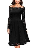 MIUSOL Damen Vintage 1950er Off Schulter Cocktailkleid Retro Spitzen Schwingen Pinup Rockabilly Kleid Schwarz L