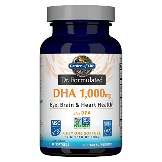 Garden of Life Dr. Formulated Once Daily 1000mg DHA Fish Oil + DPA in Triglyceride Form Softgels, Single Source Omega 3 Supplement for Ultimate Eye, Brain & Heart Health, Lemon, 30 Count