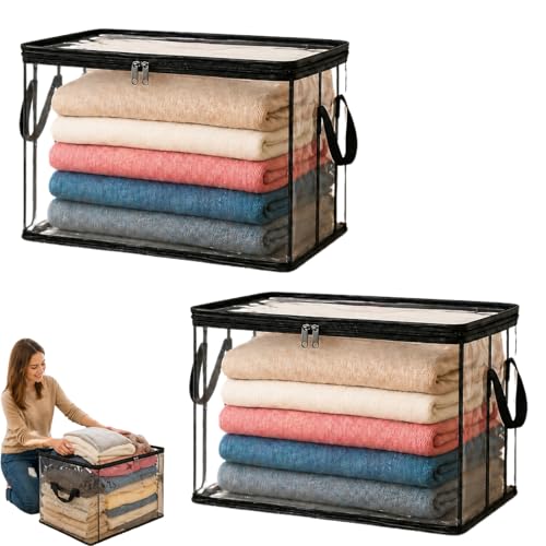 increnobl Larnto Large Heavy-DutyThick Plastic Clear Storage Box with Hinged Lid, Heavy-Duty Durable High Capacity Organizer, Perfect for Home, Camping, Travel, Attic and Moving (2)