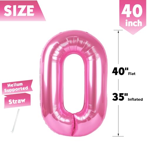 Image of 40 Inch Pink Number 0 Balloon Birthday Party Decorations for Men & Women | 40 Inch Pink inflatable foil number balloons, large birthday decorations for 0th birthday