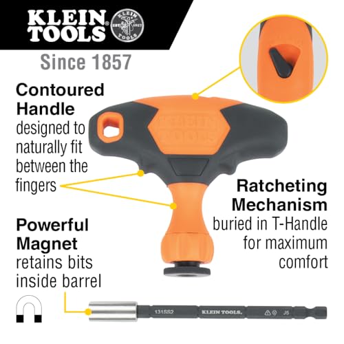 Klein Tools 33804 ProFlex Impact-Rated Interchangeable Ratcheting T-Handle Set, Torsion Zone, Magnetic Bit Holder, SAE, Metric, TORX by KLEIN TOOLS - Image 2
