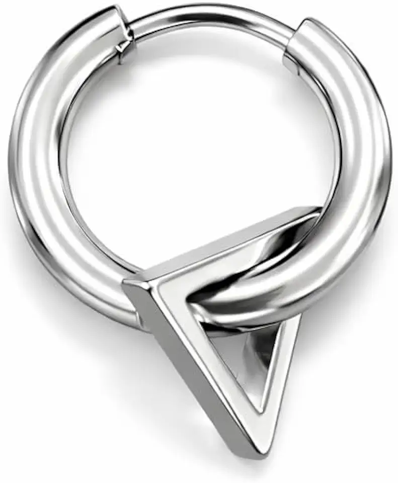 Brinco Masculino Argola Pingente Triângulo, Aço Inoxidável, resistentes à água - 1 unidade (Não é o par)
