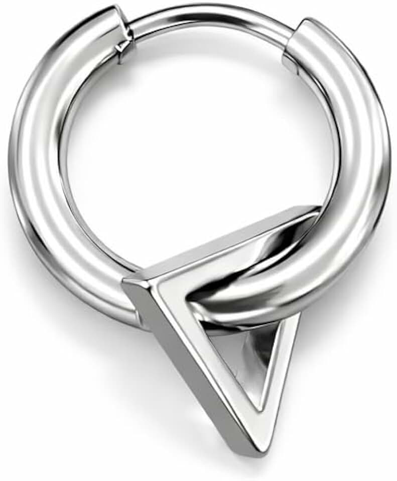 Brinco Masculino Argola Pingente Triângulo, Aço Inoxidável, resistentes à água - 1 unidade (Não é o par)