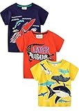 YOUNGSOUL Jungen Tee T-Shirt Kurzarm Kinder Shirt mit Hai Sommer Tops 3er-Pack Gemustert 2, 104-110/Größe 5T
