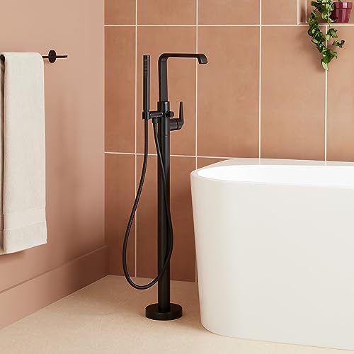 Signature Hardware 953918 Drea Floor Mounted Tub Filler with Built-In Diverter - Includes Hand Shower - Matte Black