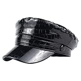 Danse Jupe PU Leather Newsboy Caps for Women,Yacht Captain Sailor Hat Cabbie Baker Boy Gatsby Peaked Beret Cap Fall Winter,Black