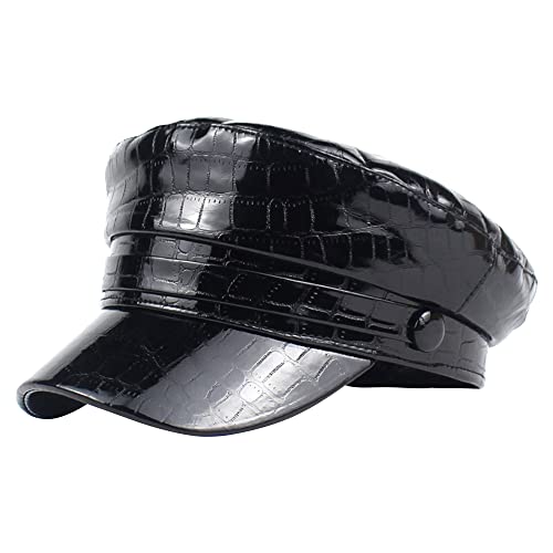 Danse Jupe Pu Leather Newsboy Caps For Women,Yacht Captain Sailor Hat Cabbie Baker Boy Gatsby Peaked Beret Cap Fall Winter,Black #TOP10