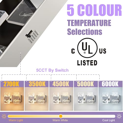 Image of Modern LED Bathroom Light Fixtures Dimmable 2-Light Chrome Vanity Light