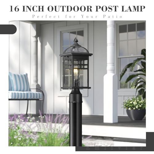 EMLIVIAR 16 Inch Outdoor Pillar Light, 1-Light for Exterior Pole Light Fixtures for Front Door, Die-cast Aluminum in Black Finish, DE281P BK by EMLIVIAR - Used condition - Image 5
