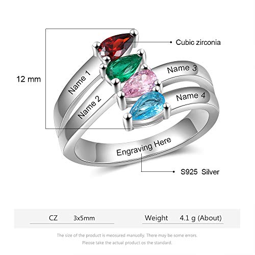 kaululu Personalized Sterling silver Mother Rings for Women Size 6/7/8/9 Thick Ring for Grandma With Birthstone Charms 1-6 Names Engraved Custom Wedding Rings3