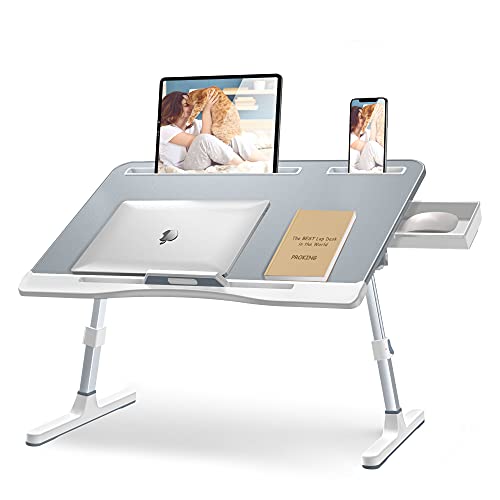 Laptop Desk for Bed Adjustable Lap Desk for 17inch Laptops with Storage Large Foldable Bed Tray for Sofa Work from Home Office Portable (Gray)