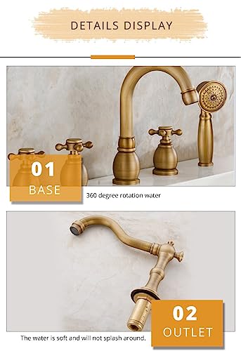 Mitigeur de baignoire 5 trous et douchette pour salle de bain rétro