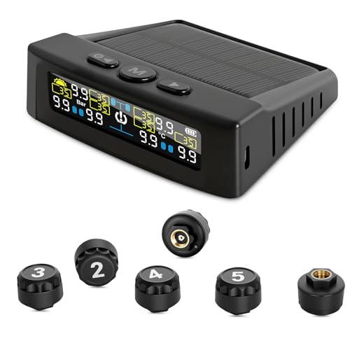 6 Sensors RV Tire Pressure Monitoring System, TPMS Tire Pressure Monitor System with Solar Charge or USB, TPMS with 6 Sensors Trailer Tire Pressure Monitoring System Tire Pressure Monitor