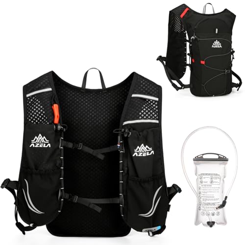 Azarxis Hiking Hydration Pack Running Backpack 10L Daypack Vest for Women Men Lightweight Cycling Biking Trail Race Jogging (Black + 1.5L White Water Bladder)