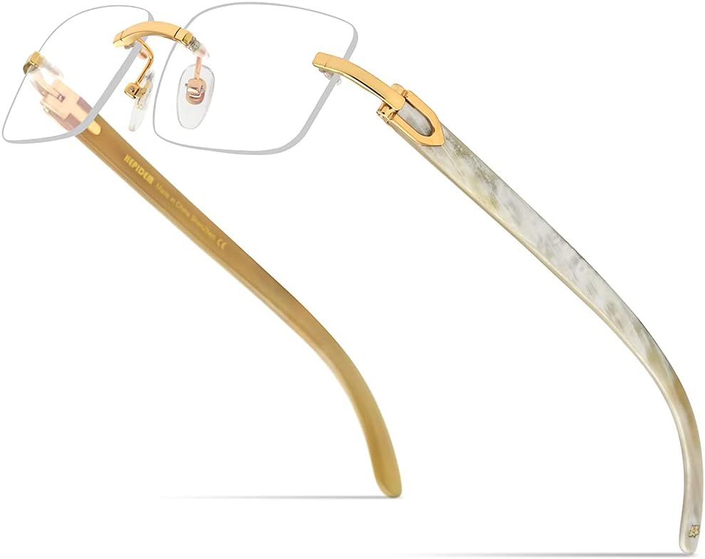 100% Really Buffalo Horn Handmade Sun Glasses Square Rimless Luxury BUffs Sunglasses 0816