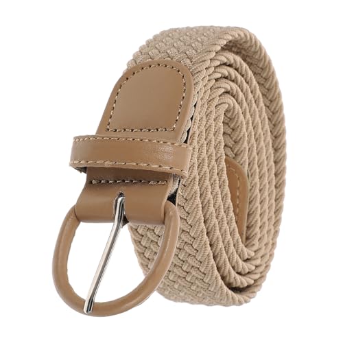 SAFIGLE Durable Elastic Woven Waist Belt Unisex Braided Stretch Strap for Dress and Jeans Lightweight Non Fading Stylish Decorative Accessory Beige High Elasticity Slimming Waistband