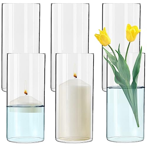 Galssmagic Glass Cylinder Vases for Centerpieces, 6 Pack Floating Candle Vases for Flowers,6 Inch Tall Clear Vase Hurricane Candle Holder Bulk for Wedding Party Home Decor,Gift