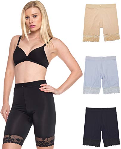 Slip Shorts for Women Smooth Lace 3 Pack 7" Undershorts Anti Chafing (Small) - Thumbnail 4