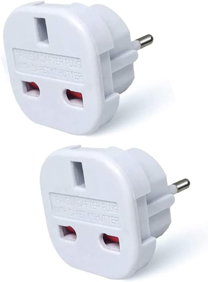 plug adapter Pack of 2 Travel | UK to European Converter (Euro Type C, E, F) 3 Pin to 2 Pin Type G, EU for Europe Accessories,Italy,Cape Verde,Poland,Spain,Turkey,Greece,Bulgaria