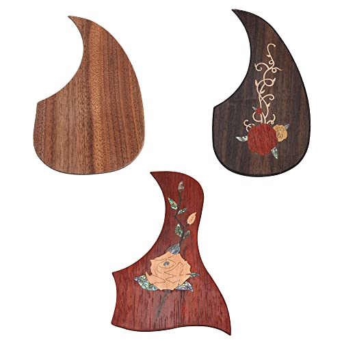 Yibuy 3個 エボニー & ローズウッド & マホガニー アコースティックギター用 自己接着ピックガード 木製修理部品 40インチ〜41インチ ウッドカラー 簡単に取り付け