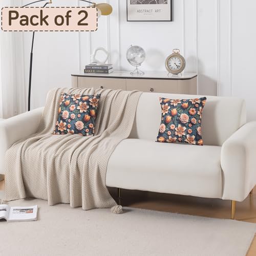 Image of HOKIPO 'Nature Muse 7D' Premium HD Printed Holland Velvet Sofa Cushion Cover | 16x16 Inch (40x40 cm) | Pack of 2, Nocturne Rose (IN-923-D2*2)