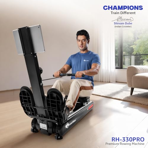 Image of PowerMax Fitness RH-330PRO Premium Rowing Machine for Home Use | 130KG Max User | 16-Level Magnetic Resistance | Foldable Cardio Rower, Bluetooth for Fitshow app, Aluminium Rail for Full Body Workout