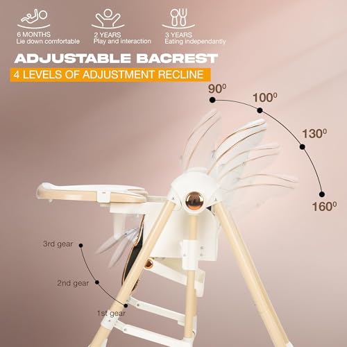 Image of Baybee Nivio 3-in-1 Convertible High Chair for Kids Adjustable Baby Feeding Chair with Swing, Recline, Detachable Tray, 5-Point Harness, Foldable Design, Multi-Height & Footrest Settings 6 Months to 5 Years Kids (White)