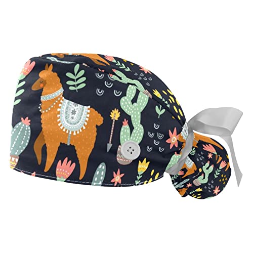 Chapeaux de travail respirants JDEZ alpaga et cactus lot de 2 casquettes bouffantes unisexes
