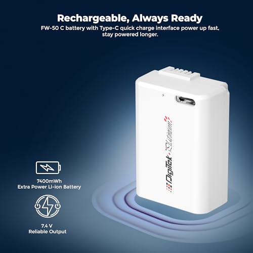 Image of Digitek Platinum (NP-FW50 Type C) 2100mAh Extra Power Li-ion Battery with Type-C Charging, for Sony Alpha A6000, A6100, A6300, A6400, A6500, A7 Series, A7R, A7S, A7 II, RX10, RX10 II, RX10 III