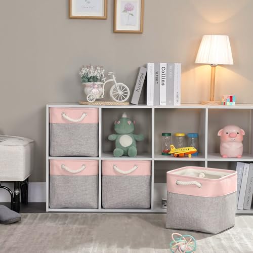 Mangata Aufbewahrungsbox,33x33x33cm Aufbewahrungskorb Stoff, Box in Würfel für Schrank, Regal, und Kleidung(Grau/Rosa, 4er Pack) – Ansicht 2