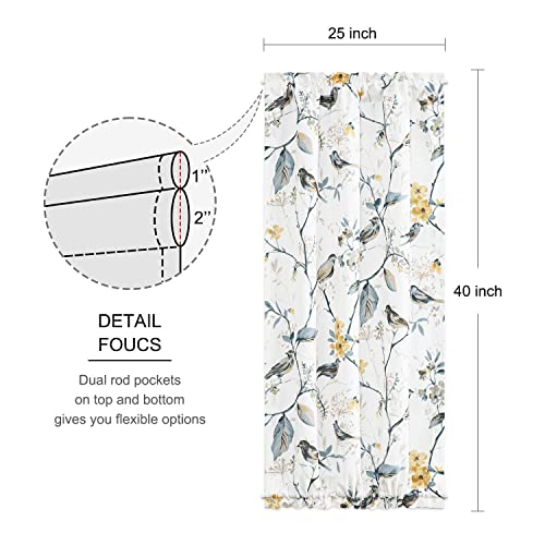 Image of VOGOL Privacy French Patio Door Panels, Grey Birds & Flowers Printed Pattern, Sidelight Sliding Glass Door Curtains with Matching Tieback, 25 x 40 Inches, 1 Piece