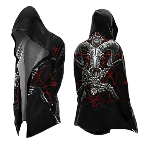 Generisch Sudadera con capucha medieval para hombre, chaqueta de moto nórdica, chaqueta con capucha de longitud media, chaqueta de ciclismo vikinga, abrigo impreso en 3D, disfraz de Halloween, S2