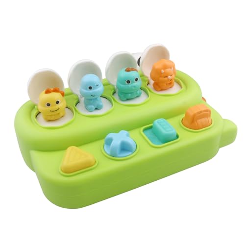 Image of Baby Pop-Up Toy, Educational Animal Playset for Toddlers, Cause and Effect Learning, Fine Motor Skills Development, Portable Travel Toy with Engaging Buttons, Perfect for Infants and Toddlers (Green)