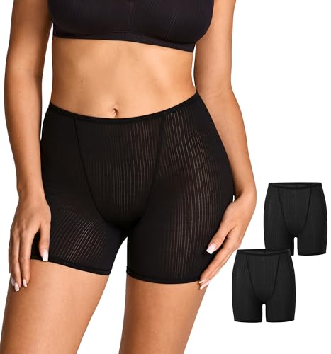 SOULVOR Natrelax Boxer Briefs High Waisted Boy Shorts Underwear for Women Soft Stretch Full Coverage Boyshort 2 Pack Black (2pack) - Semi Sheer Small