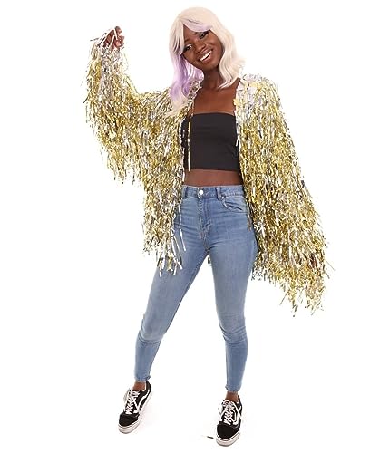 HPO Unisex Tinsel Jacket - Gold & Silver Long Strand Tinsel Jacket with Loose Fit - Extra Dense Tinsel for Extra Shine - Large2