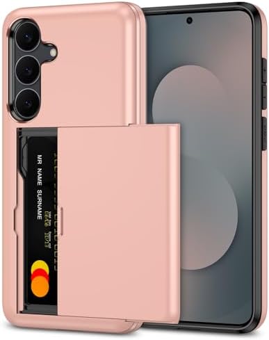 SAMONPOW for Samsung Galaxy S25 FE Case with Card Holder Phone Case Galaxy S25 FE Case Wallet Heavy Duty Shockproof Full Body Phone Cover for Samsung S25 FE, Rose Gold