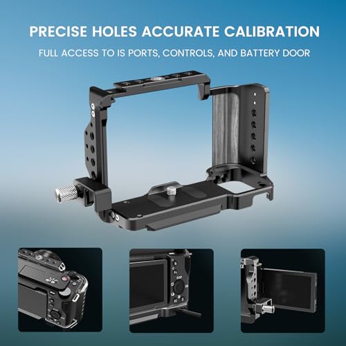 Image of Compatible with Sony ZV-E1 Camera Bracket, Composite Handle and HDMI Cable Clip, NATO Rail, Cold Shoe and Multiple 1 /4 inch and 3 /8 inch Threaded Holes, Aluminum Video Bracket JN-098A