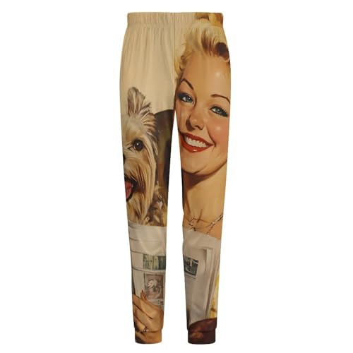 Lady And Yorkshire Terrier Puppy Dog Breathable Mens Pajama Pants Lounge Sleep PJ Bottoms Sleepwear Jogger4