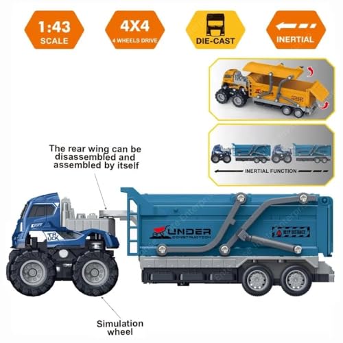 Image of 1:43 Metal Toys Alloy Diecast Truck Set Toy, Diecast Miniature Car Model (Pack of 2-Multicolor) (Engineering Transport Truck)
