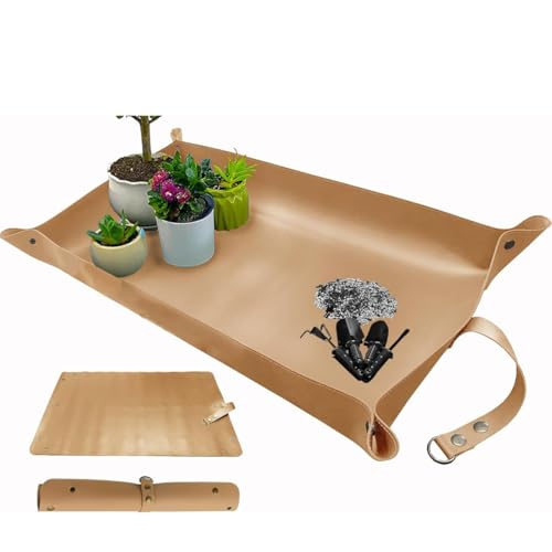Ladruph 園芸シート 植え替えシート 75cm×50cm 園芸用品 ガーデニング用品 園芸マット 土壌交換マット 家庭菜園用品 鉢植え観葉植物 植え替え 丸めて収納 合皮 防水 汚れ防止 園芸用品 (ブラウン)
