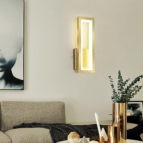 Apliques de pared LED dorados modernos con pantalla acrílica rectangular para cabecera 8