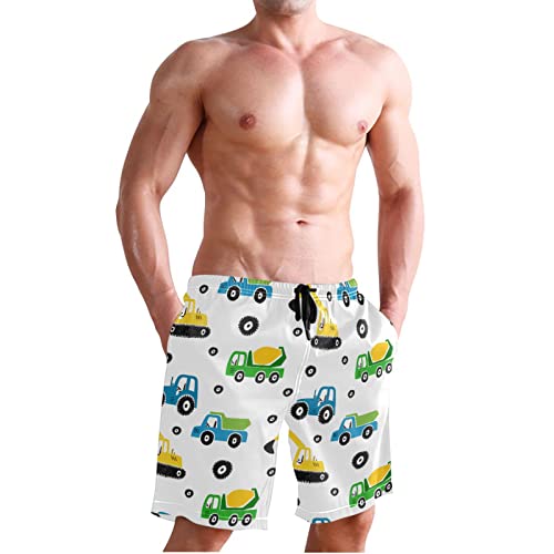 Tractor Excavator Dump Truck Men's Boy's Novelty Beach Shorts Swim Trunks Summer Quick Dry Bathing Suits S4