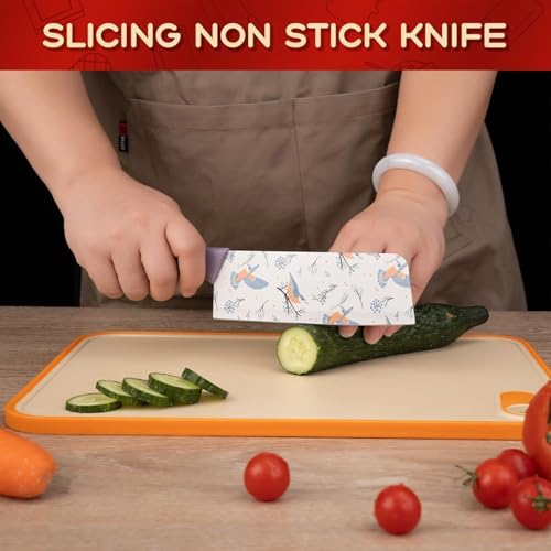 Image of Amorston 4-Piece Black Kitchen Knife Set with 3 Ceramic Coated Knives & 3-Stage Knife Sharpener | Non-Stick Stainless Steel Blades | Ergonomic Handle | Multipurpose Cooking Knife Set (Purple)