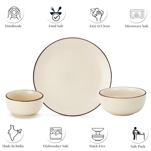 Image of Bodhi House Solid Handcrafted Stoneware Ceramic Dinner Set, Dish Set Serving, Microwave and Dishwasher Safe, Bone-ash Free, Crockery Set for Dining and Gifting (Off-WHT, Pack of 20 (6F+12K+2SB))