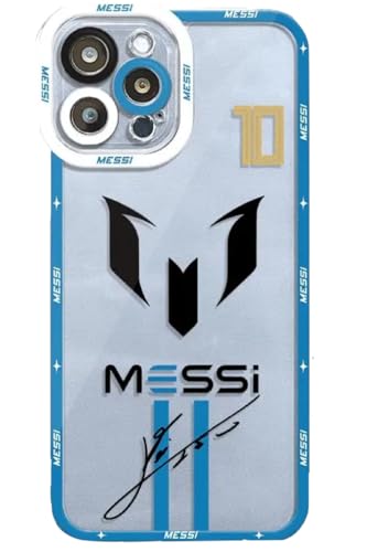 Coque transparente Messi bleue flexible antichoc compatible iPhone 14 Pro Max