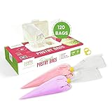 Icing Piping Bags 16 Inch Pastry Bags Disposable – 120 large piping bags + 2 Ties –Bakers Choice...