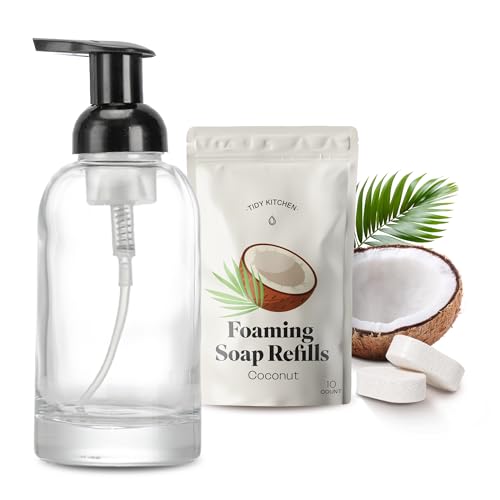 Image of Tidy Kitchen Glass Foaming Soap Dispenser 250ml & 10 Coconut Refill Tablets