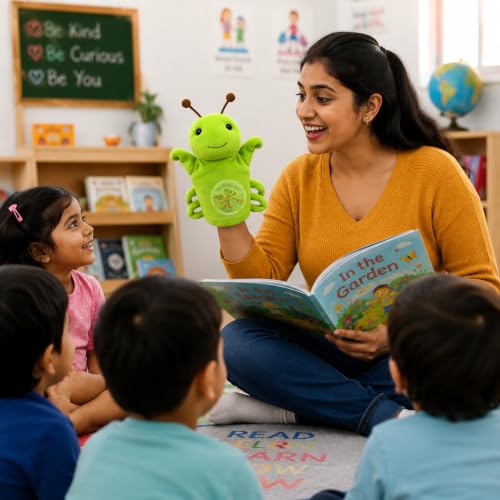 Image of Grasshopper Hand Puppet for Kids | Soft Plush Animal Puppet | Storytelling, Role Play, Preschool Learning Toy | Interactive Educational Puppet for Boys & Girls